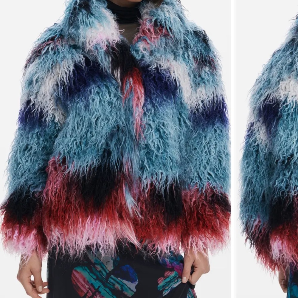 Desigual Faux Fur Shaggy Gradient Coat - Picture 3 of 6